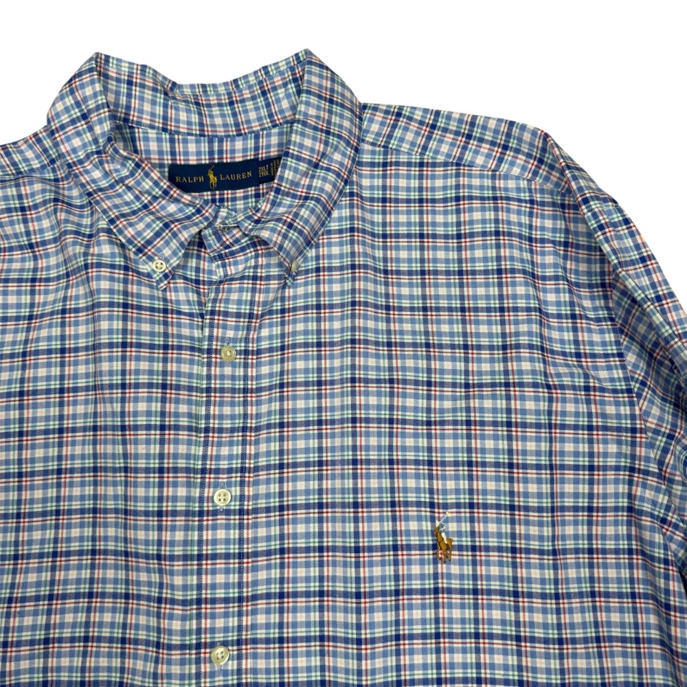 Ralph Lauren Mens 2XLT Plaid Button Down Shirt Blue White Red Long Sleeve Cotton - Picture 2 of 8